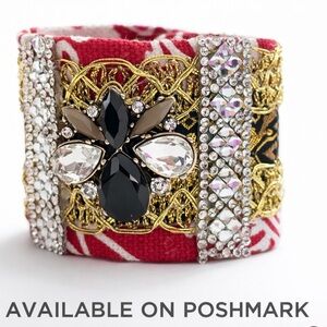 Artisan Wide Cuff Bracelet Brocade Style Fabric Boho Renaissance OOAK Handmade